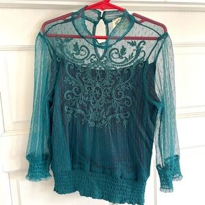 Mia Joy  by Joyfolie girls size 8 Teal Embroidered Sheer Blouse
